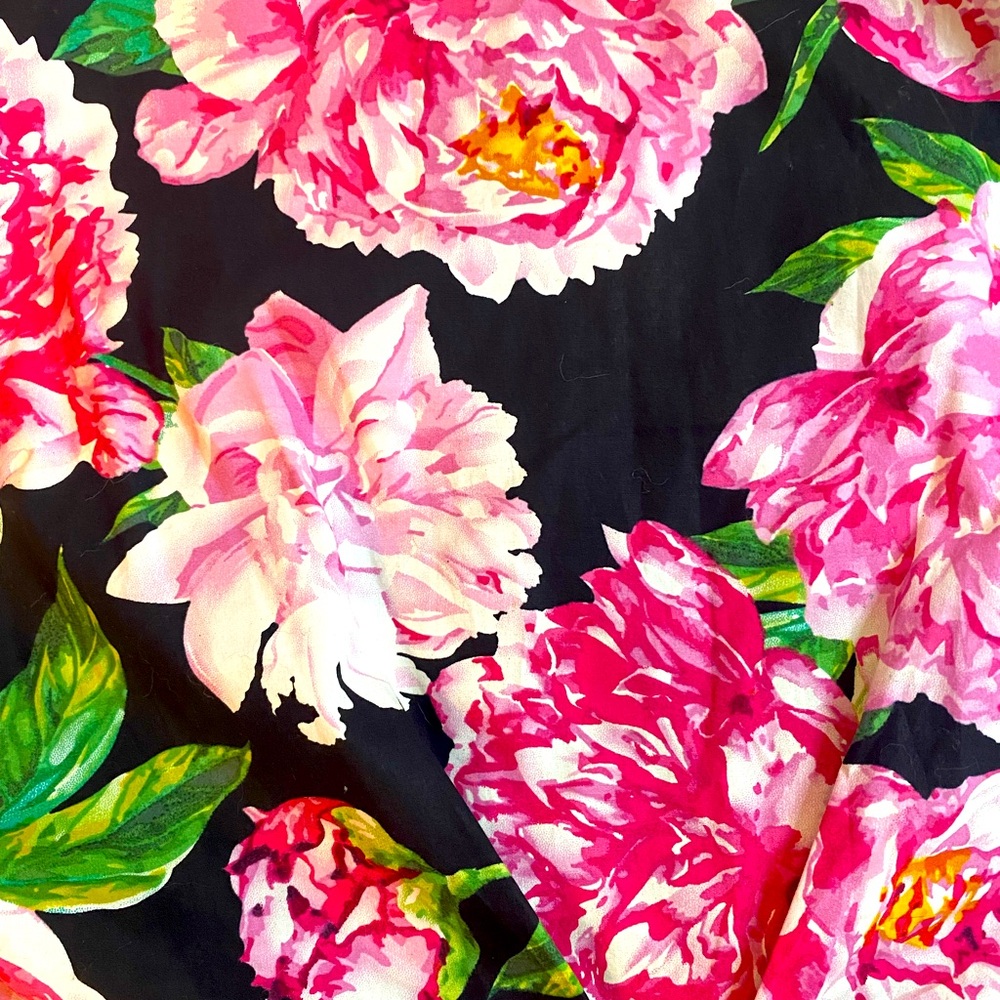 Unique Vintage Bowed Shoulder Fit & Flare Swing Dress Black W/Roses Size L EUC - Picture 6 of 6